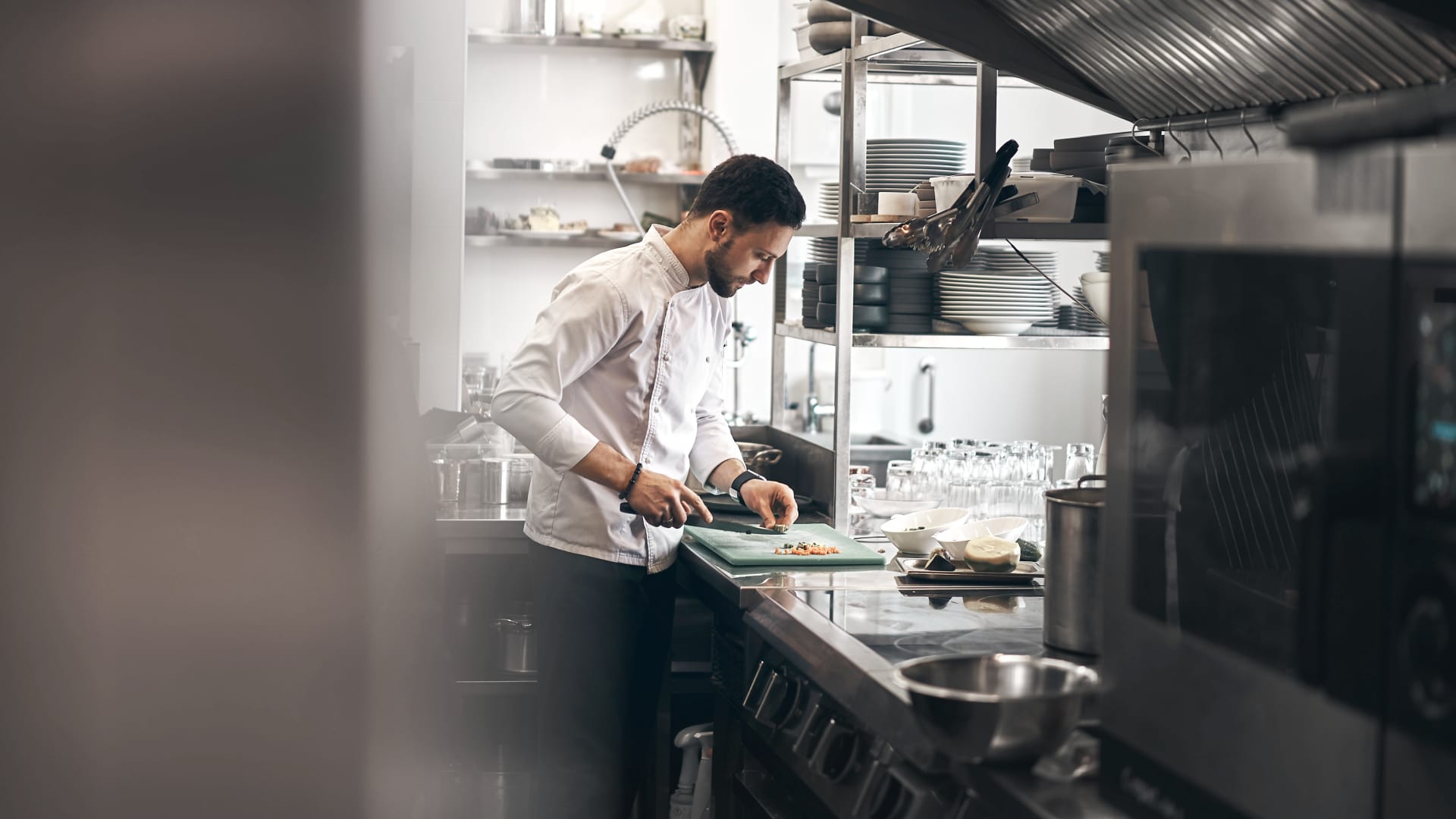 Chef Preparing Ingredients in Kitchen
