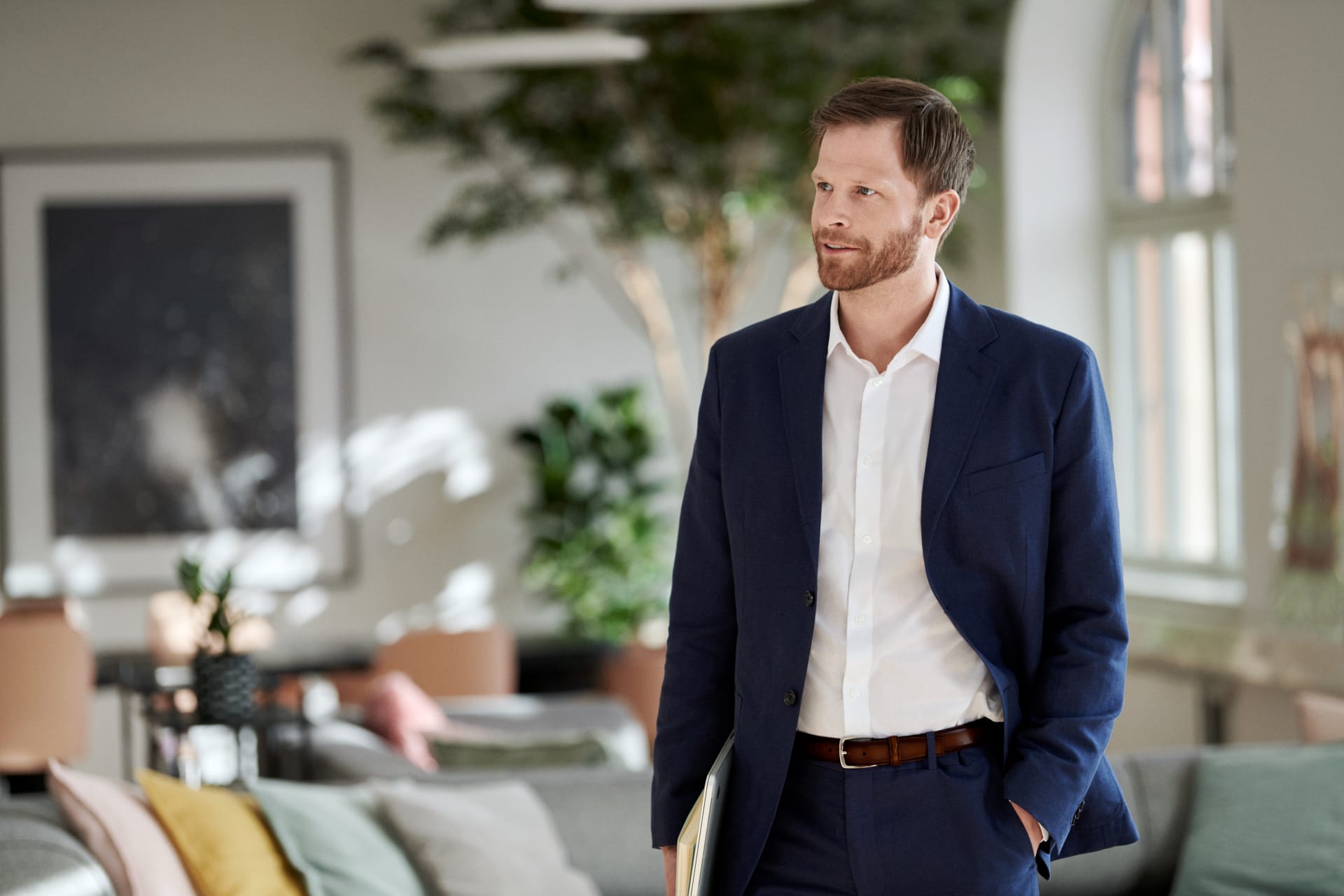 Man in a lounge area